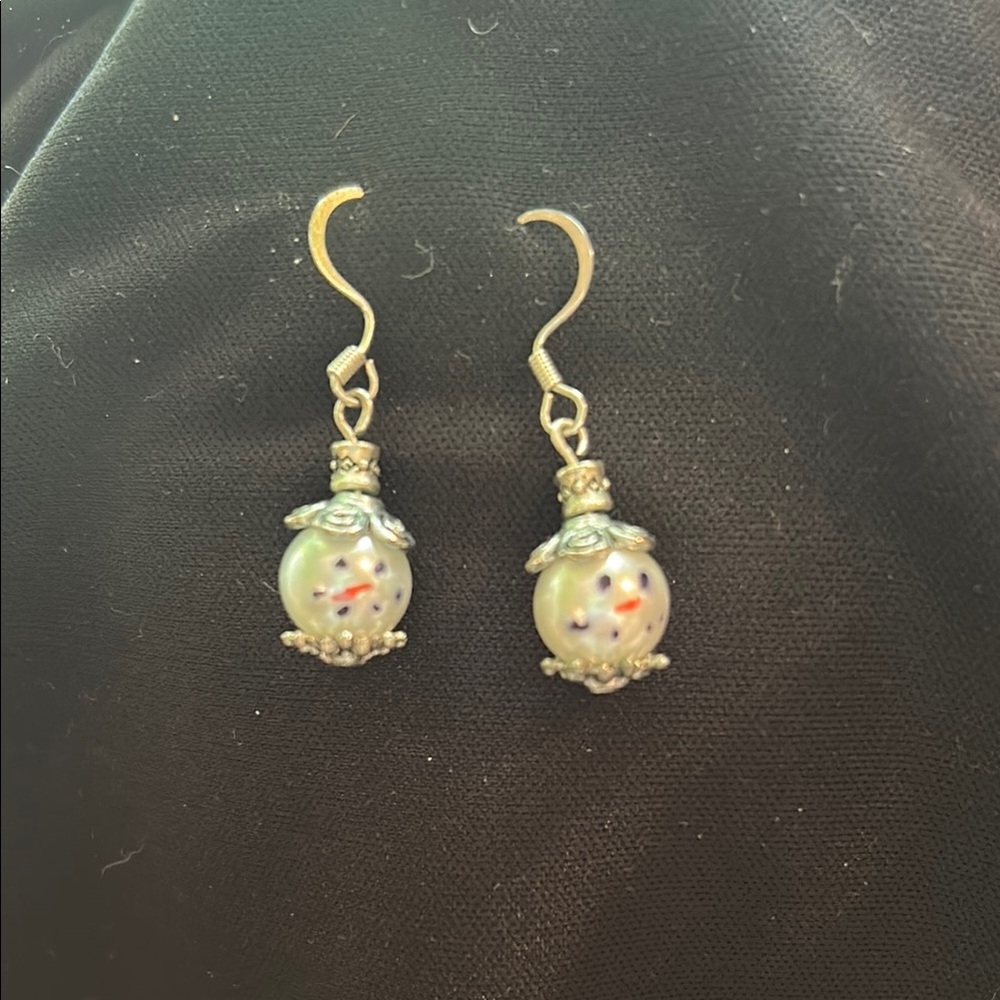 Elegant Silver Snowman Earrings
